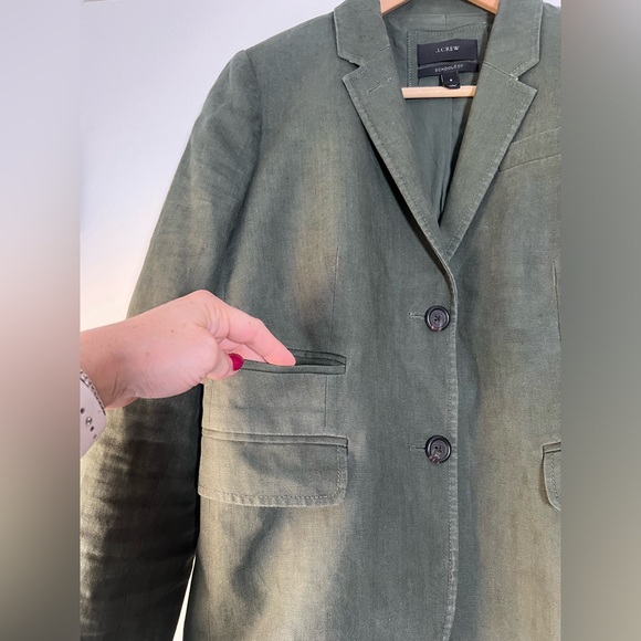 J. Crew Schoolboy Blazer Army Olive Green Linen Classic Neutral Preppy Size 8 - Picture 7 of 14